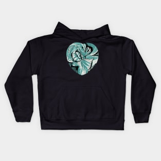 Teal Floral Heart Kids Hoodie